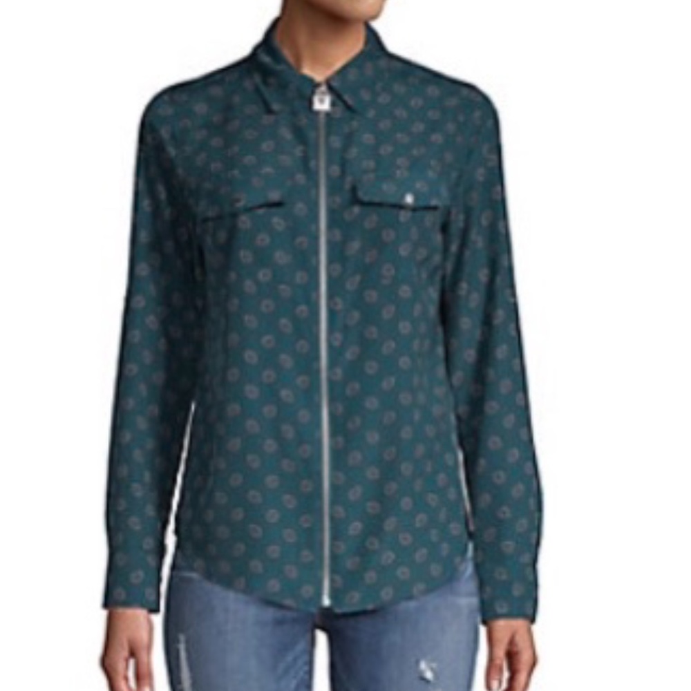 Michael Kors Full-Zip Blouse, Luxe Teal Color